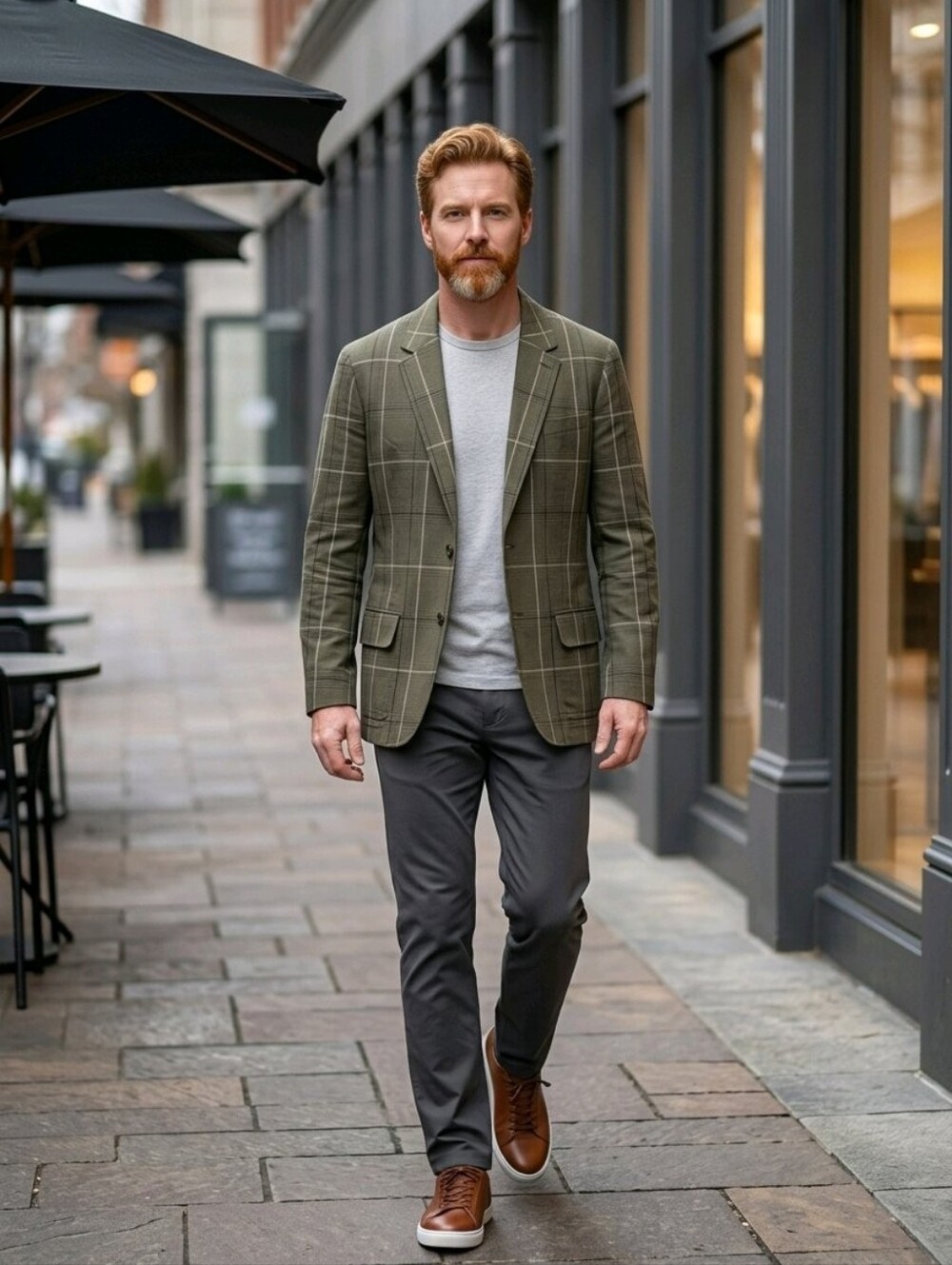 Vintage Structure Men's Plaid Green Blazer